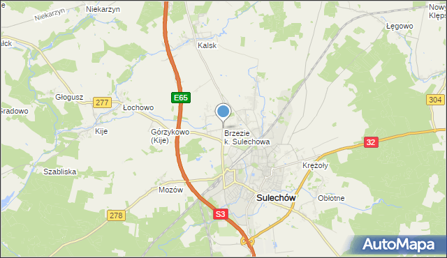 mapa Brzezie k. Sulechowa, Brzezie k. Sulechowa na mapie Targeo